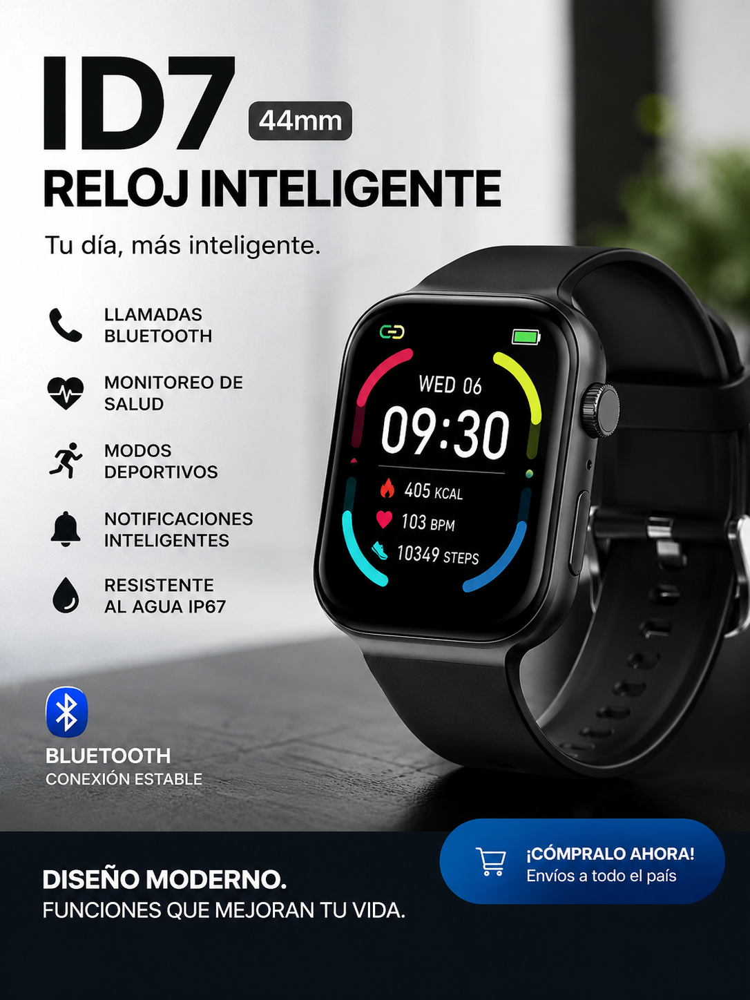 ID7 Smartwatch 44mm Bluetooth – Tecnología y Estilo al Alcance de Tu Mano